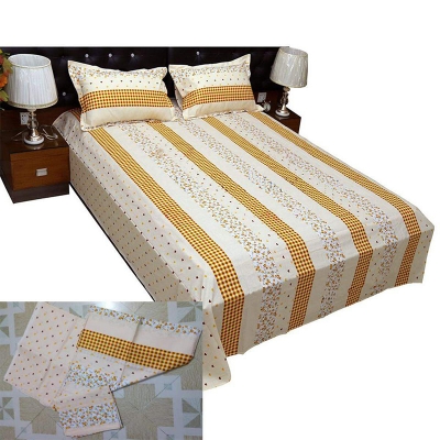 Picture of Double Size Cottont Bed Sheet With  2 Pillow Covers Multicolor