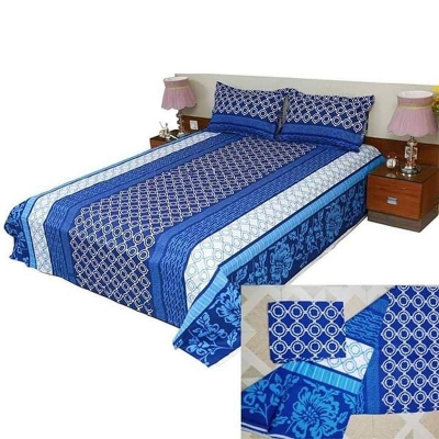 Picture of Double Size Cottont Bed Sheet with Matching 2 Pillow Covers Multicolor