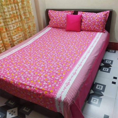 Picture of Double Size Cottont Bed Sheet With  2 Pillow Covers Multicolor