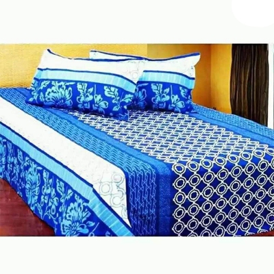 Picture of Double King Size Cotton Bed Sheet with Matching 2 Pillow Covers - Multicolor