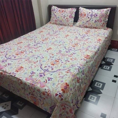 Picture of Double King Size Cotton Bed Sheet With  2 Pillow Covers - Multicolor 