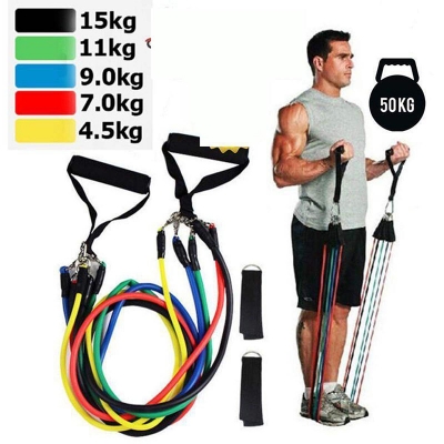 Picture of 11 Pcs Resistance Bands Set,Portable Exercise Resistance Band Set (5 Stackable Exercise Bands with Door Anchor, Ankle Straps, Carrying Case) Home Workouts,Physical Therapy,Gym Training,Yoga (10PCS) Multicolor
