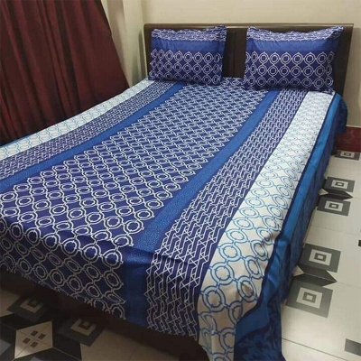 Picture of King Size Cotton Bed Sheet with Matching 2 Pillow Covers - Multicolor