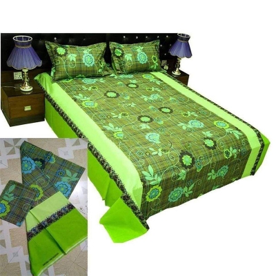 Picture of Double Size Cottont Bed Sheet with Matching 2 Pillow Covers Multicolor