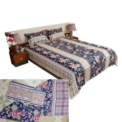 Picture of Double Size Cottont Bed Sheet with Matching 2 Pillow Covers Multicolor