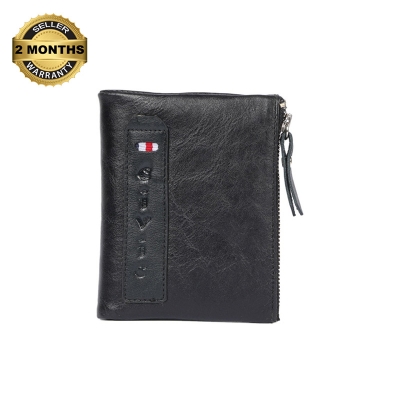 Picture of Wallet Fashionable Soft black  pure Leather Two Zipper Pockets and  Card Holder for Men