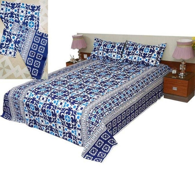 Picture of Double Size Cottont Bed Sheet with Matching 2 Pillow Covers Multicolor