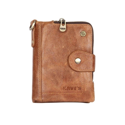 Picture of KAVI'S Looking joss 100% Pure Leather good choice Men Wallet BROWN soft and slim zipper