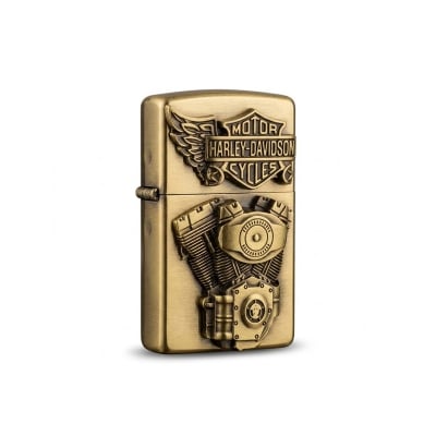 Picture of NEW 3D HARLEY DAVIDSON LOOK WINDPROOF ZIPPO STYLE GAS LIGHTER 2019 COLLECTIBLE ANTIQUE BRASS
