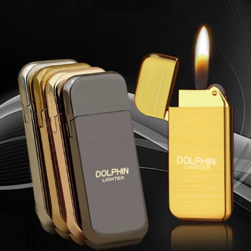 Picture of Dolphin Hy300 Windproof Refillable Butane Gas Lighter: Elegantly Crafted Windproof Lighter with Dolphin Engraving Reliable Flame
