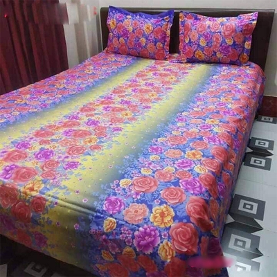 Picture of Double King Size Cotton Bed Sheet With  2 Pillow Covers - Multicolor