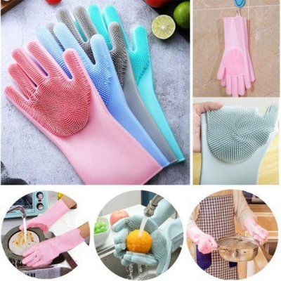 Picture of High Quality Silicone Dish Washing Kitchen Hand Gloves Multicolor
