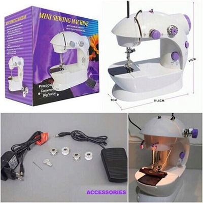 Picture of Mini Electric 5 in 1 Plastic Sewing Machine with Table and LED Light Multicolor