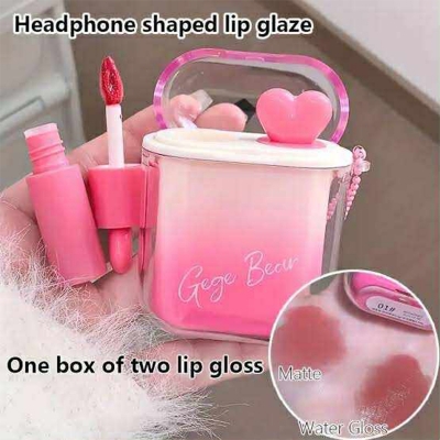 Picture of GEGE BEAR Heart-beating Water Gloss Velvet Matte Lip Glaze Combination Two-pack Mirror Matte Headphone Shaped Pendant Lip Glaze 