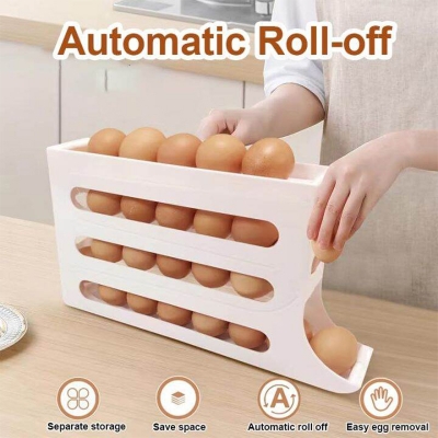 Picture of 4 Tiers Egg Holder for Fridge: 30 Eggs Auto Rolling Egg Dispenser, Space-Saving Egg Dispenser Holder, Fridge Egg Storage Rack Large Capacity Egg Organizer for Refrigerator Kichen Cabinet (Yellow) -Best Rate Multicolor