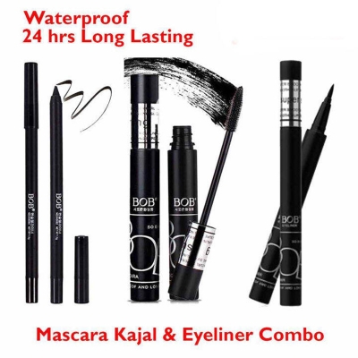 Picture of Bob Kajal Mascara Eyeliner 3 in 1 Set Beauty Makeup Kit for Women Darker Looking Eyes 