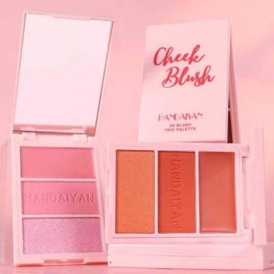 Picture of HANDAIYAN Vegan Blush Highlighter Eyeshadow 3D Blush Trio Palette Cosmetic Blush -#04 