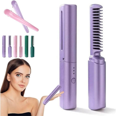 Picture of Compact Hair Straightener for Home Use Portable Wireless Hair Straightening Comb for Travel Salon Use Adjustable for Curly 