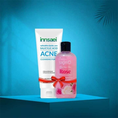 Picture of INNSAEI SALICYLIC ACID ACNE SOLUTION CLEANSING FOAM 150ML+ SKINO ROSE SCENTED SHOWER GEL 220ML(made in bangladesh) INNSAEI SALICYLIC ACID ACNE SOLUTION CLEANSING FOAM 150ML+ SKINO ROSE SCENTED SHOWER GEL 220ML(made in bangladesh) Multicolor