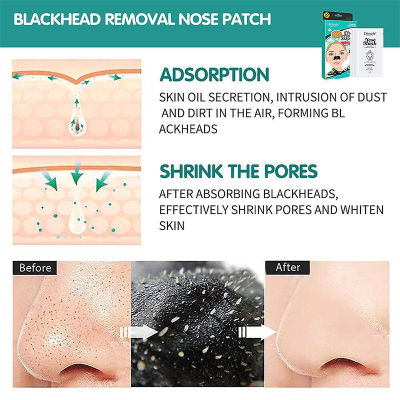 Picture of Disunie 10pcs Deep Cleansing Bamboo Charcoal Blackhead Nose Pore Cleaning Blackheads Remover Nose Patch Mask Sheet 