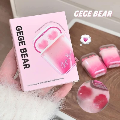 Picture of GEGE BEAR Heart-beating Water Gloss Velvet Matte Lip Glaze Combination Two-pack Mirror Matte Headphone Shaped Pendant Lip Glaze 