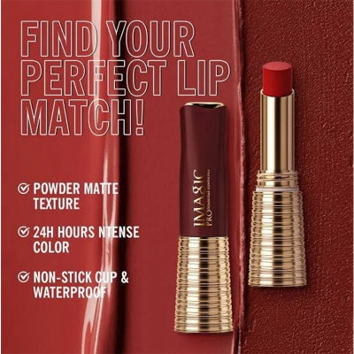 Picture of IMAGIC Lipstick Matte No-stick Lipstick Long Lasting Waterproof Lip Stick Smudge-free Classic Highly Pigmented Lip Tint Makeup 