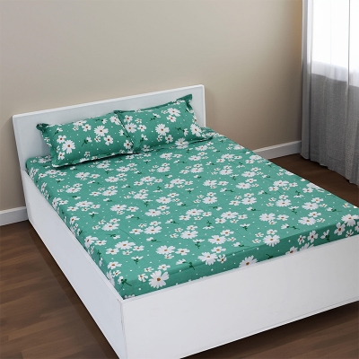 Picture of Double Size Flat Cotton Multicolor Bed Sheet Set - Two Pillow Covers Included Easy Maintenance - 300 Thread Count- Hand Washable Multicolor