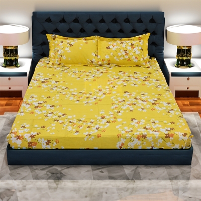 Picture of Double Size Flat Cotton Multicolor Bed Sheet Set - Two Pillow Covers Included Easy Maintenance - 300 Thread Count- Hand Washable Multicolor