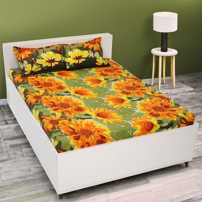 Picture of Double Size Flat Cotton Multicolor Bed Sheet Set - Two Pillow Covers Included Easy Maintenance - 300 Thread Count- Hand Washable Multicolor