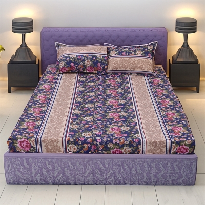 Picture of Cotton Multicolor(Blooming Beauty) Print King Size Flat Bed Sheet Set (7.5 by 8.5 Feet) with Two Pillow Covers- 300 Thread Count- Hand Washable Multicolor