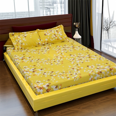 Picture of Cotton Multicolor(Blooming Beauty) Print King Size Flat Bed Sheet Set (7.5 by 8.5 Feet) with Two Pillow Covers- 300 Thread Count- Hand Washable Multicolor