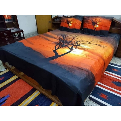 Picture of Cotton Fabric Multicolor Print 7.5 by 8.5 Feet Double King Size Bedsheet Set with Two Pillow Covers Multicolor