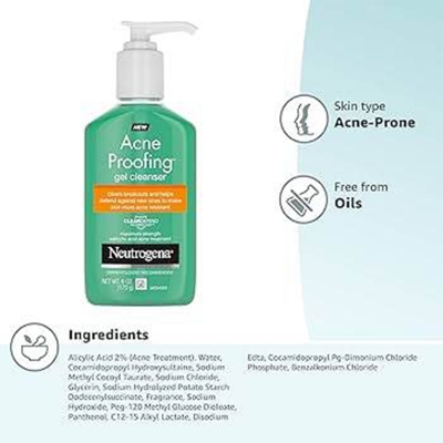 Picture of Neutrogena Acne Proofing Daily Facial Gel Cleanser with Salicylic Acid Acne Medicine, Oil-Free Acne-Fighting Face Wash 170gm Multicolor