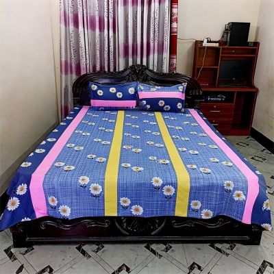 Picture of Cotton Fabric Multicolor Print 7.5 by 8.5 Feet Double King Size Bedsheet Set with Two Pillow Covers Multicolor