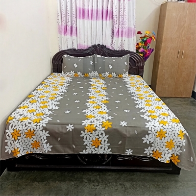 Picture of Cotton Fabric Multicolor Print 7.5 by 8.5 Feet Double King Size Bedsheet Set with Two Pillow Covers Multicolor