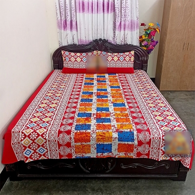 Picture of Cotton Fabric Multicolor Print 7.5 by 8.5 Feet Double King Size Bedsheet Set with Two Pillow Covers Multicolor