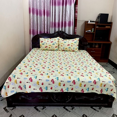 Picture of Cotton Fabric Multicolor Print 7.5 by 8.5 Feet Double King Size Bedsheet Set with Two Pillow Covers Multicolor