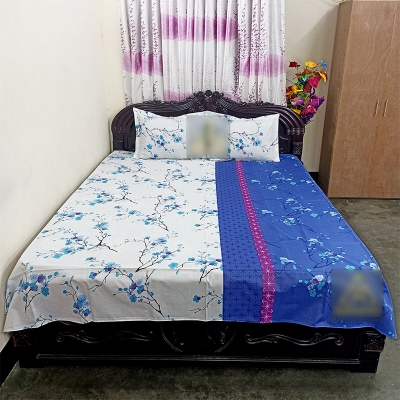 Picture of Cotton Fabric Multicolor Print 7.5 by 8.5 Feet Double King Size Bedsheet Set with Two Pillow Covers Multicolor