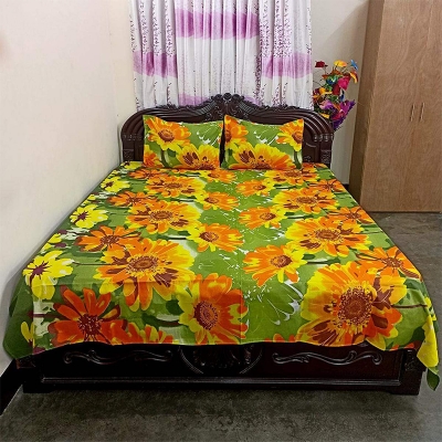 Picture of Cotton Fabric Multicolor Print 7.5 by 8.5 Feet Double King Size Bedsheet Set with Two Pillow Covers Multicolor