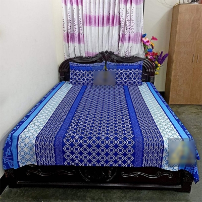 Picture of Cotton Fabric Multicolor Print 7.5 by 8.5 Feet Double King Size Bedsheet Set with Two Pillow Covers Multicolor
