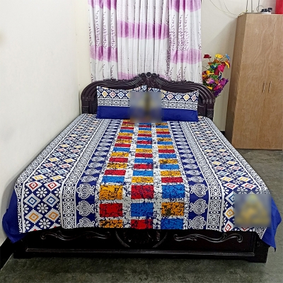 Picture of Cotton Fabric Multicolor Print 7.5 by 8.5 Feet Double King Size Bedsheet Set with Two Pillow Covers Multicolor