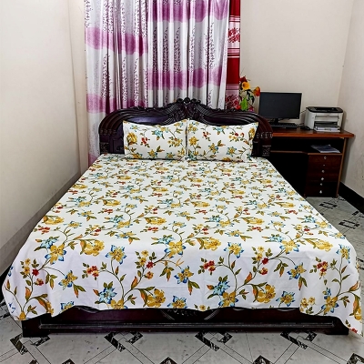 Picture of Bed Sheet 100% Cotton King Size Bed Sheet Set with Two Pillow Covers Multicolor