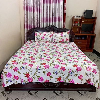 Picture of Bed Sheet 100% Cotton King Size Bed Sheet Set with Two Pillow Covers Multicolor