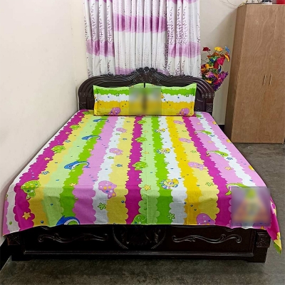 Picture of Bed Sheet 100% Cotton King Size Bed Sheet Set with Two Pillow Covers Multicolor