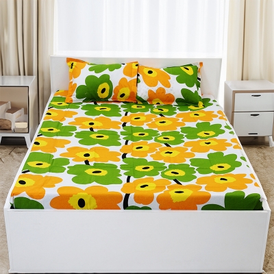 Picture of Double Size Flat Cotton Multicolor Bed Sheet Set - Two Pillow Covers Included Easy Maintenance - 300 Thread Count- Hand Washable 