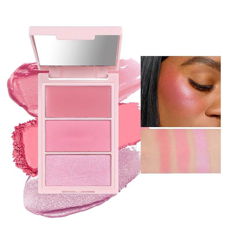 Picture of HANDAIYAN Vegan Blush Highlighter Eyeshadow 3D Blush Trio Palette Cosmetic Blush -#04 