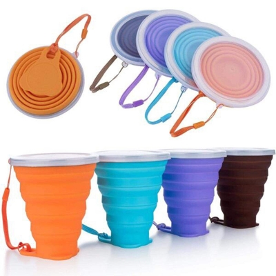 Picture of Portable Foldable Collapsible outdoor Travel Silicone Coffee Cup with cover folding water Multicolor