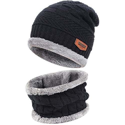 Picture of 2PCS Men Beanie Hat Scarf Set, Winter Soft Warm Wool Lined Thick Knitted Lining Cap+Circle Scarf Kit, For Men&Women Multicolor
