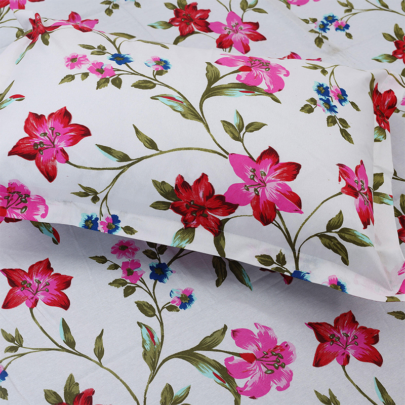 Picture of Double Size Flat Cotton Multicolor Bed Sheet Set - Two Pillow Covers Included Easy Maintenance - 300 Thread Count- Hand Washable Multicolor