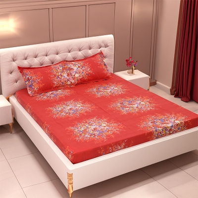 Picture of Digital Home Tex Cotton mixed (পলেস্টার মিক্সড পাতলা কাপড়) 7.5 Feet By 8 Feet King Size Bedsheet With Two Pillow Covers - Bed Sheet Multicolor